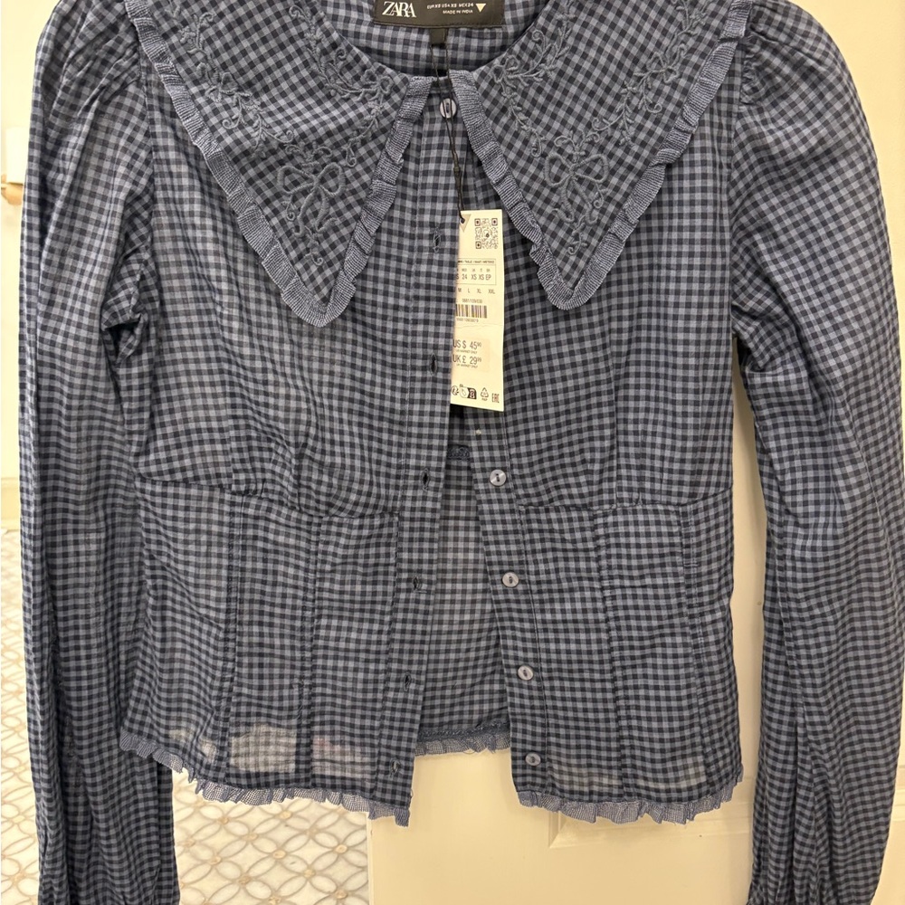 Zara Navy Checkered Women's Blazer